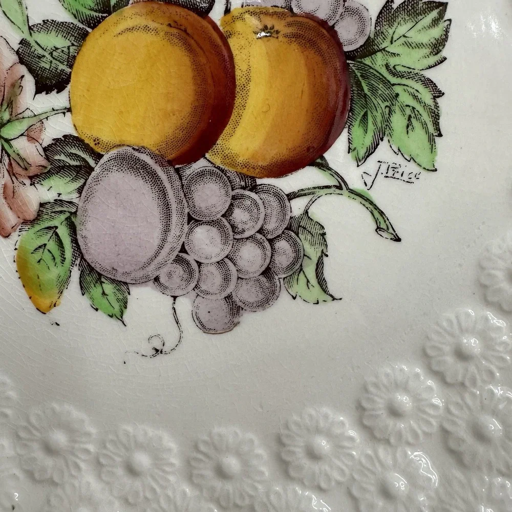 Set/2 Copeland Spode Alden J Price Embossed Daisy Border Fruit Flower #12 Plates